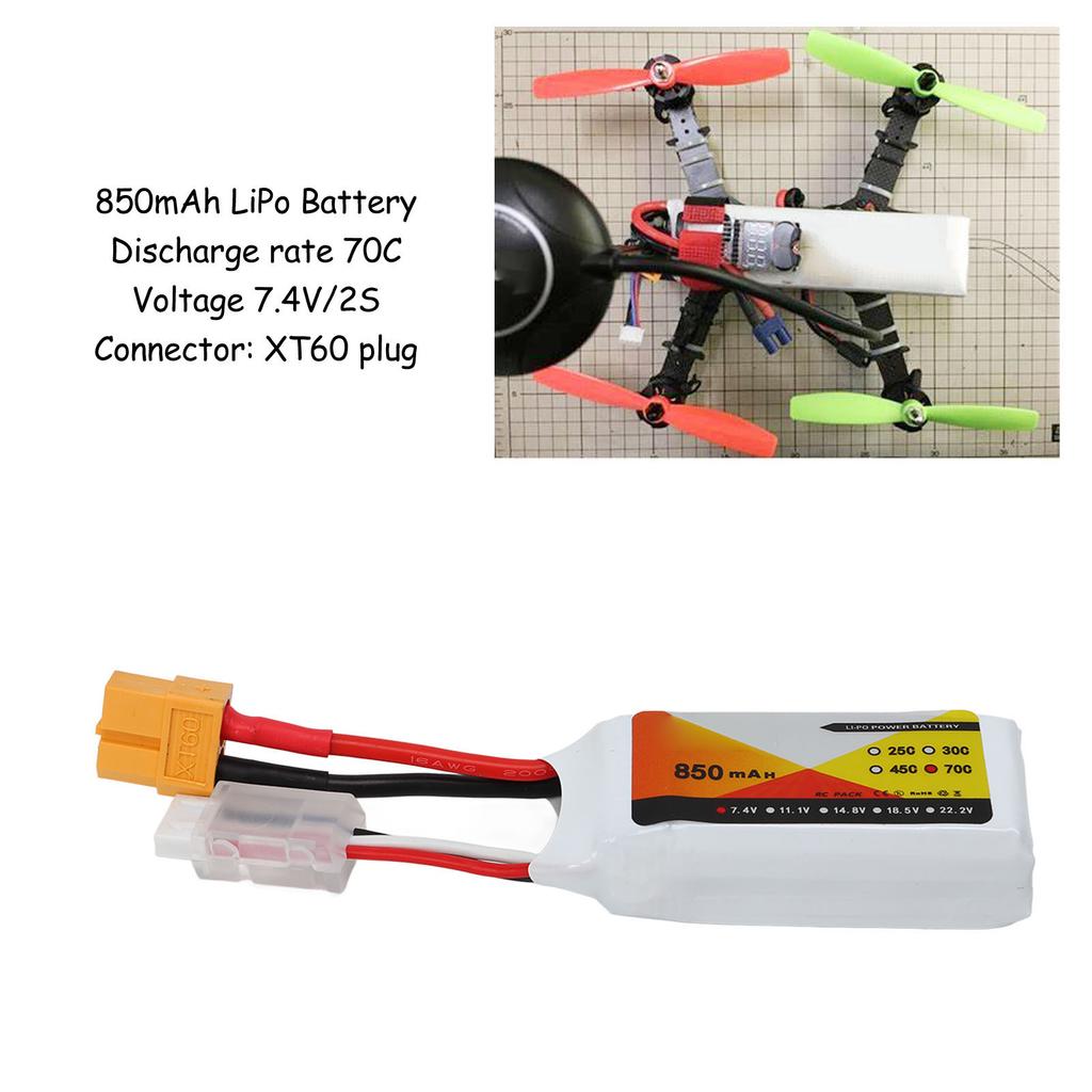 7.4V 850mah 70C 2S Lipo Battery with XT60 Plug Accessory Fit for QAV250 Quadcopter RC Racing Car