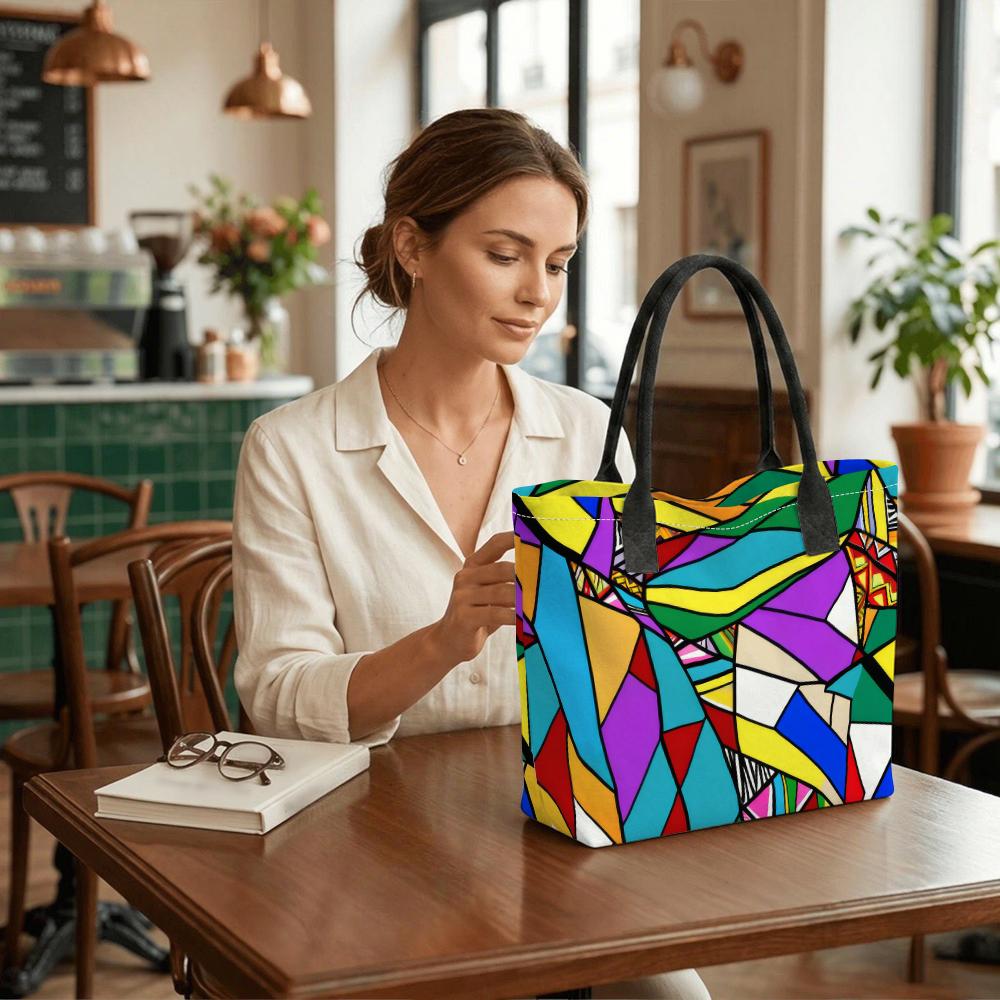 Colorful Geometric Print Tote Bag Large Casual Fashion Shoulder Bag for Daily Use