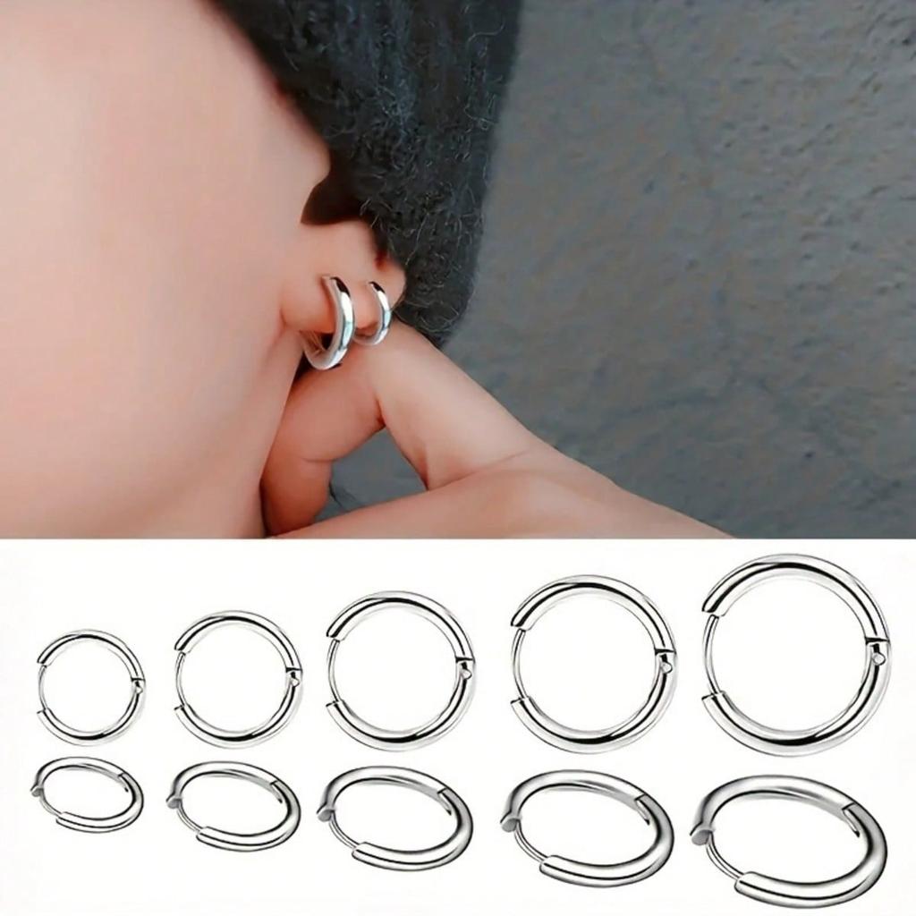 5 Pairs/set of Stainless Steel Earrings - Fashionable and Lightweight Unisex Earrings | Comfortable and Minimalist Style