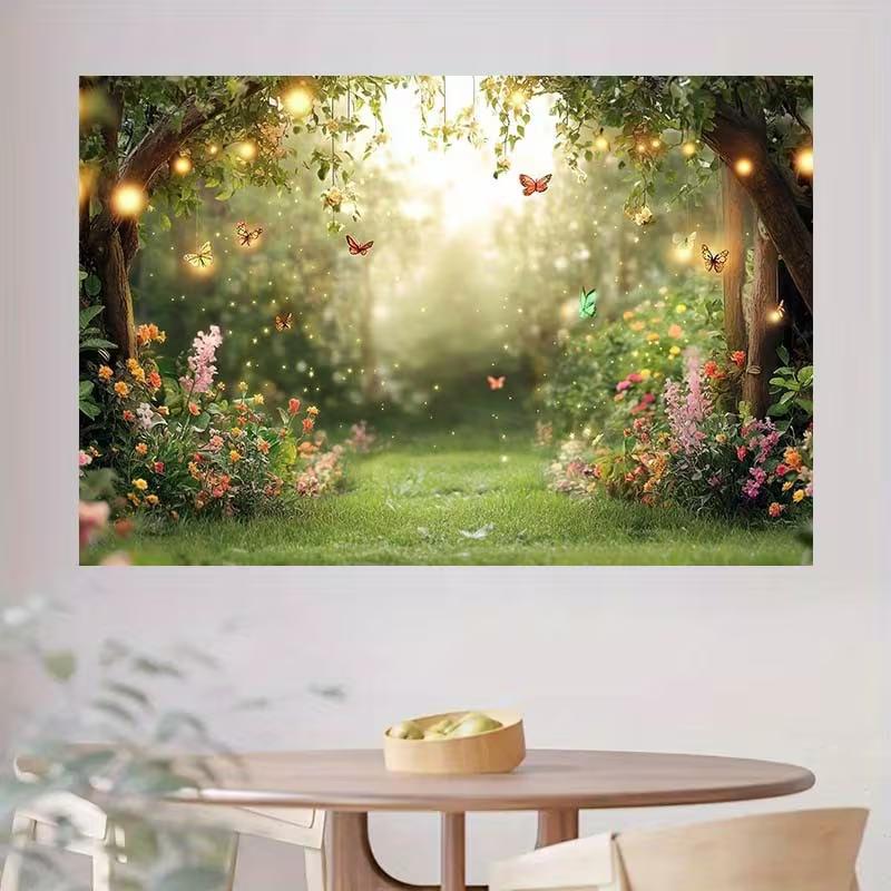 2D Enchanted Forest Backdrop Magical Butterfly Photography Background Banner