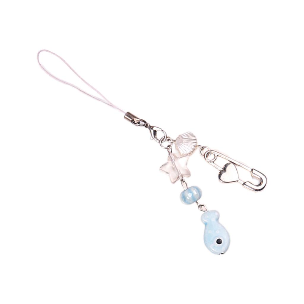 Sweet Fish and Heart Pin Keychain Elegant Phone Chain Pendant Stylish Bag Charm Fashionable Car Key Purse Decoration