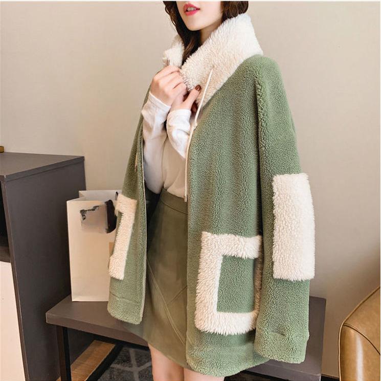 

Осенне-зимнее пальто из искусственной овчины, женская корейская толстовка, утепленная флисом, универсальное средней длины, большого размера, зимнее пальто XL зелёный