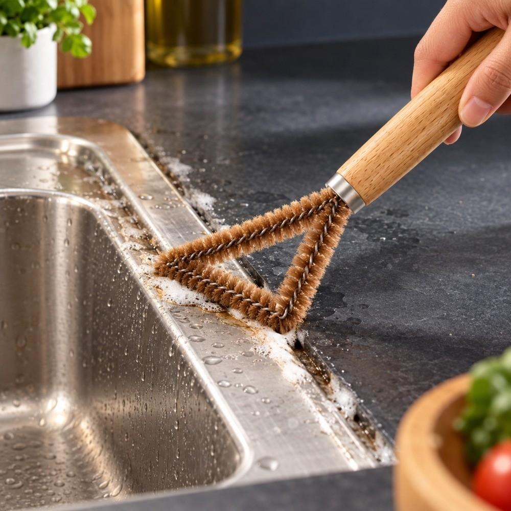 Hard Bristles Gap Cleaning Brush Wooden Handle Corner Cleaning Brush Kitchen & Bathroom Use