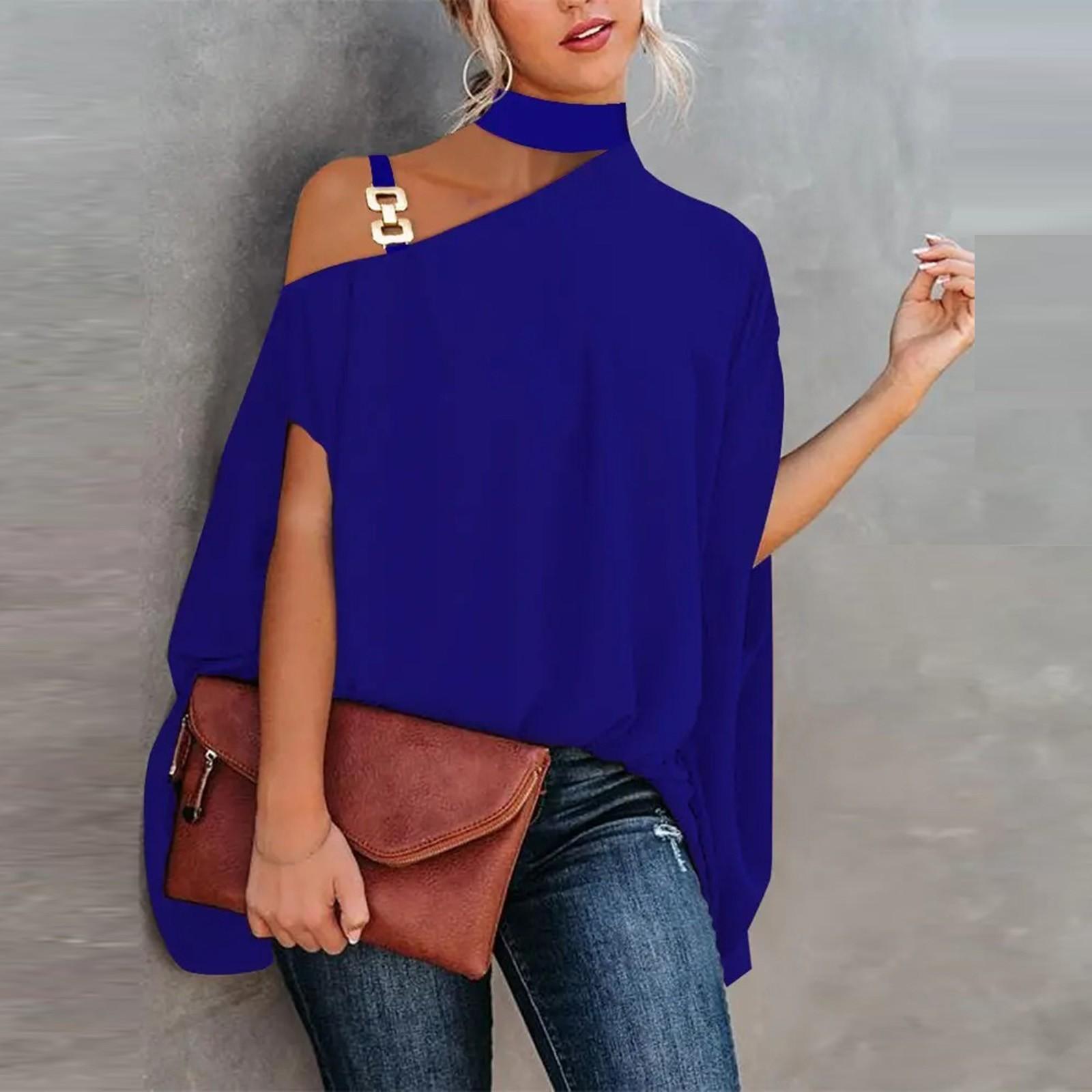 Fashion Women s Strapless Print Half Sleeve Loose Comfortable Top L