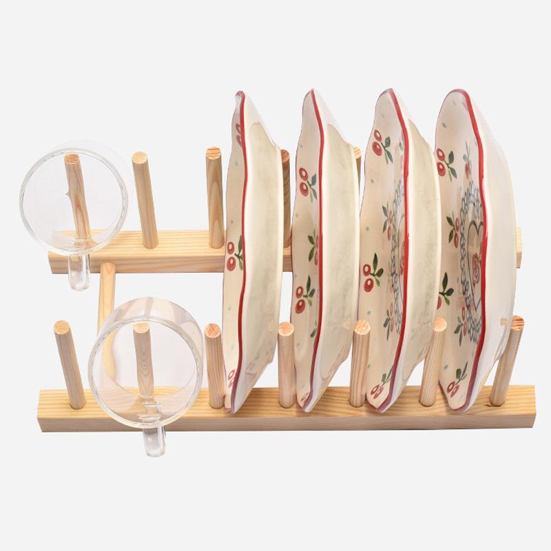1Pc Kitchen DIY Holder 2/3/4/5/6/7/8 Grids Drainer Wooden Display Stand Drying Shelf Dinnerware