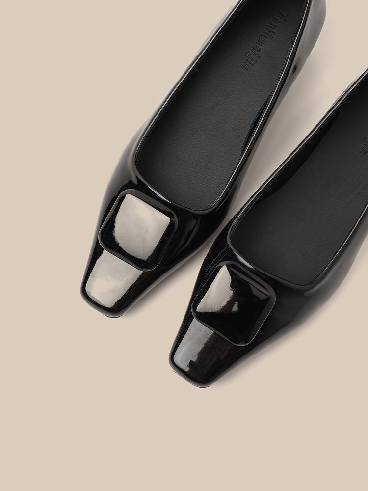 Square Toe Block Heel Mary Jane Slip-On Shoes with Buckle