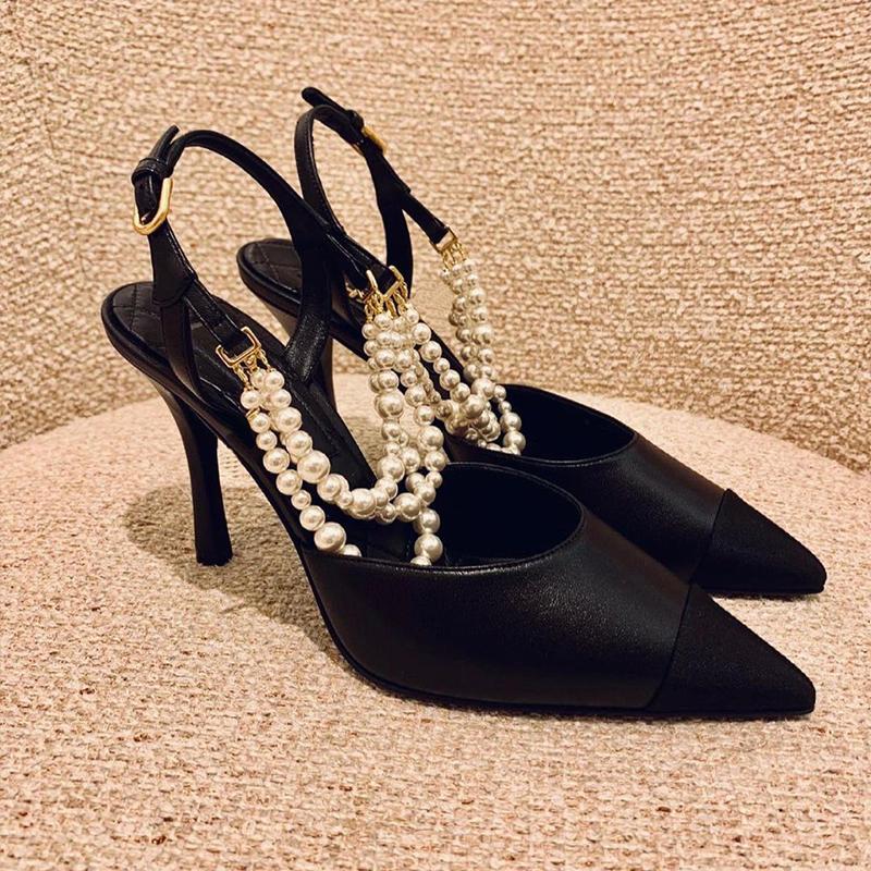 

2024 Лето Новые остроносые туфли на высоком каблуке с цветными блоками и цепочным носком женские босоножки 40