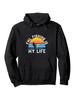 Unisex Fishing Is My Life Graphic Hooded Sweatshirt - Black with White & Blue Sunset Design, Long Sleeve Casual Pullover, Heavyweight Regular Fit Hood