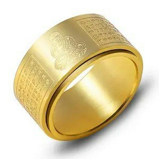 Rotating Titanium Steel Ten Thousand Words Amulet Ring: Eight Guardian Deities, Zodiac Birth Year, Heart Sutra for Men