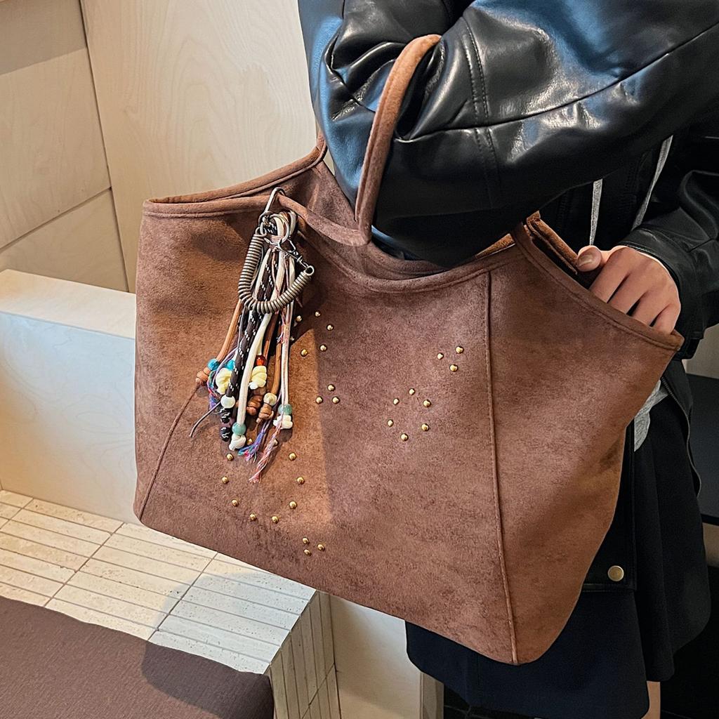 Casual retro suede bag women's 2025 new large-capacity commuter shoulder bag slack portable tote bag