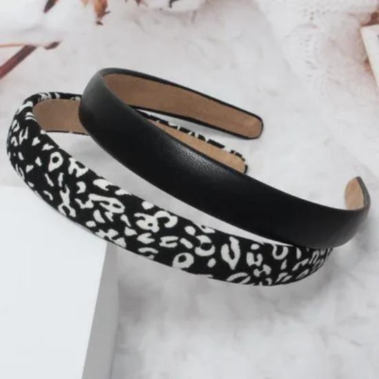 2pcs 2cm Leopard Headbands Solid PU Hairbands Set for Women Head Wrap Girls Tiara Elegant Headwear Hair Accessories