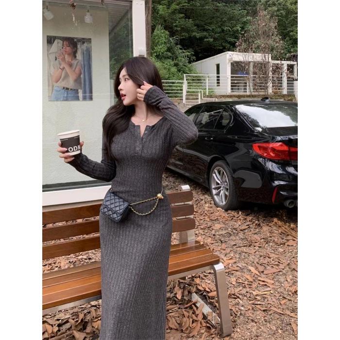 French Temperament Knitted Sweater Dress Women's Autumn and Winter New Coat with Bottom and Slim Skirt