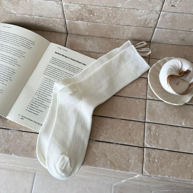 

Female Autumn New Solid Color All Match Heel Letter Cloth Mark Vertical Tube Stack Socks 1 pair белый