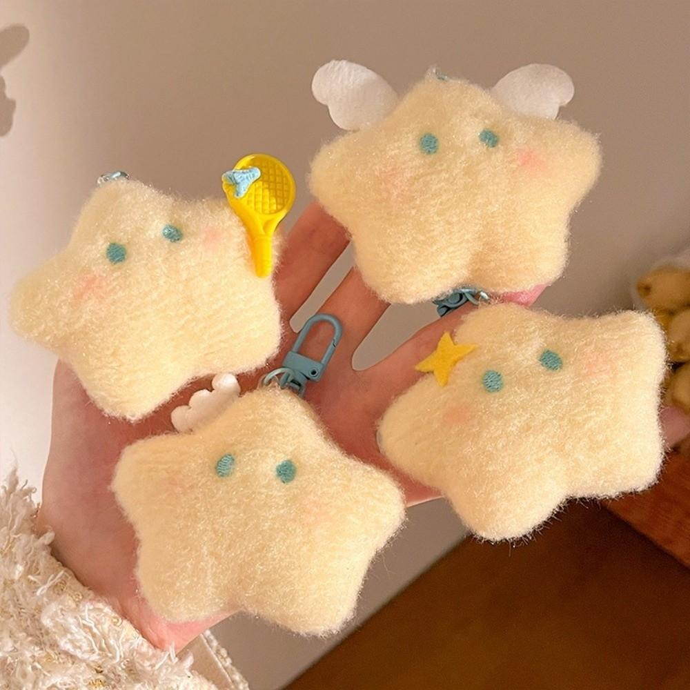 Cartoon Plush Star Pendant Good Luck Star Moon Keychain Key Ring Bag Hanging Charms Girls