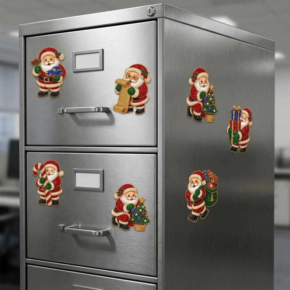 6PCS Full Drill Santa Claus Painting Fridge Magnet Christmas Decoration