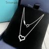 Collar con Colgante de Corazón de Plata de Ley 925 para Mujer Familia T con Diamantes y Esmalte, Cadena Clavicular Azul Clásico, Colgante para Mejor Amiga