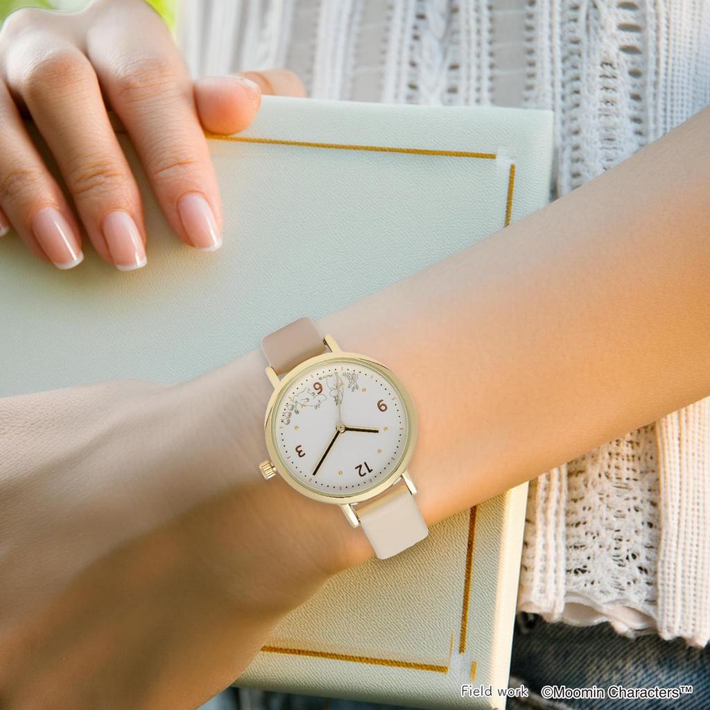 Fieldwork Analog Moomin Watch with Leather Moomin Print Watch Women's Strap, J, White, MOM021-1