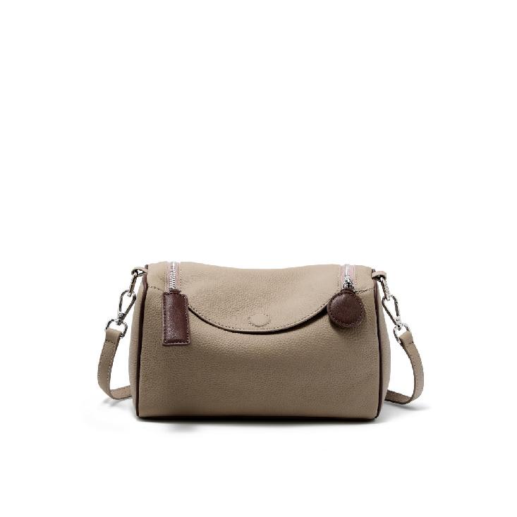 Versatile and simple top-grain cowhide women's bag, genuine leather Boston bag, shoulder and crossbody bag, textured pillow bag