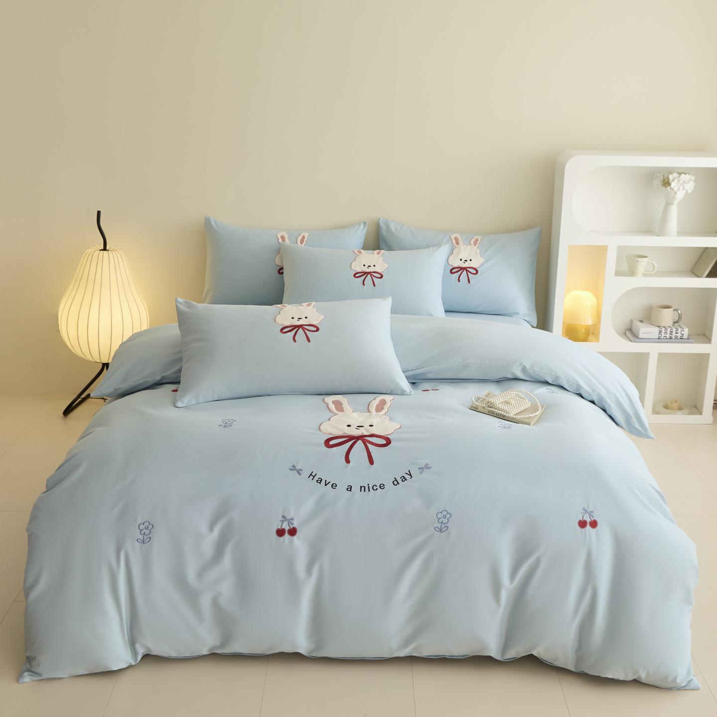 2026 Luxury Pure Cotton Embroidery Bedding Set - Four-Piece Brushed Cotton Duvet Cover & Sheets. 1.2m Flat Sheet 3-Piece Set