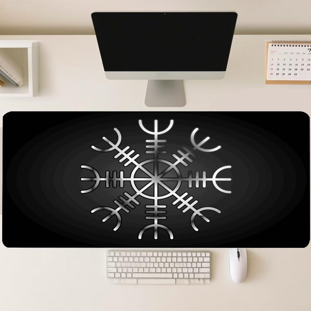 Viking Vegvisir Rune Norrena Dorata Arte Tappetino Mouse da Gioco Grande Antiscivolo Gomma Tappetino da Scrivania Per Laptop Tastiera Ufficio Casa Spazio di Lavoro