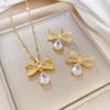Butterfly Water Drop Micro-Inlaid Necklace Earrings Set Light Luxury Micro-Inlaid Personalized Temperament Earrings Necklace Combination