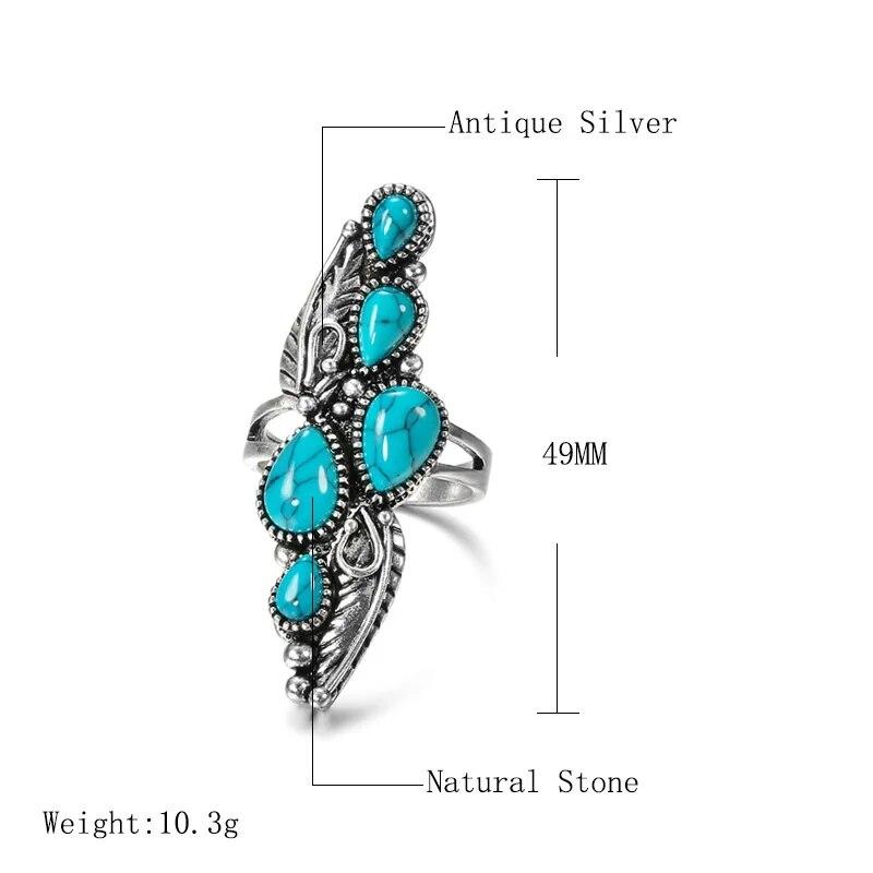 Vintage Sterling Silver Ring Oval Cut Green Turquoise Jewelry Birthday Gift Retro Engagement Princess Party Band Rings