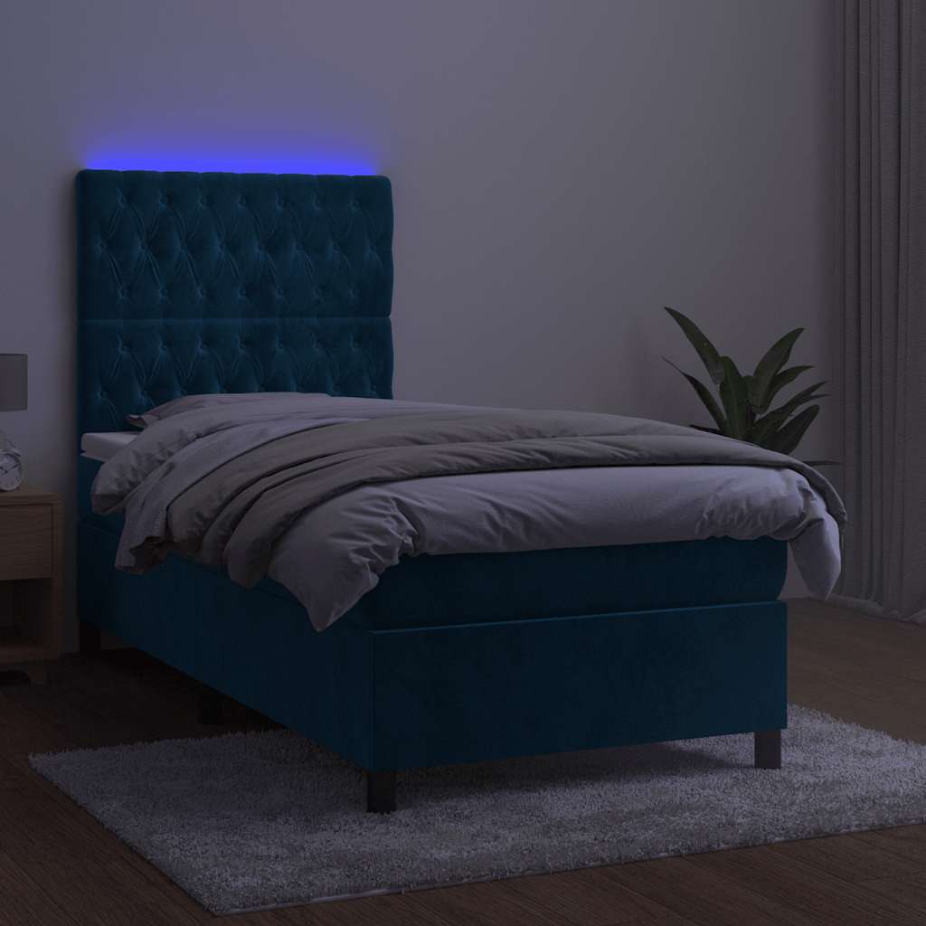 Vidaxl Letto Continentale, Materasso E LED, Velluto Blu 80X200 Cm