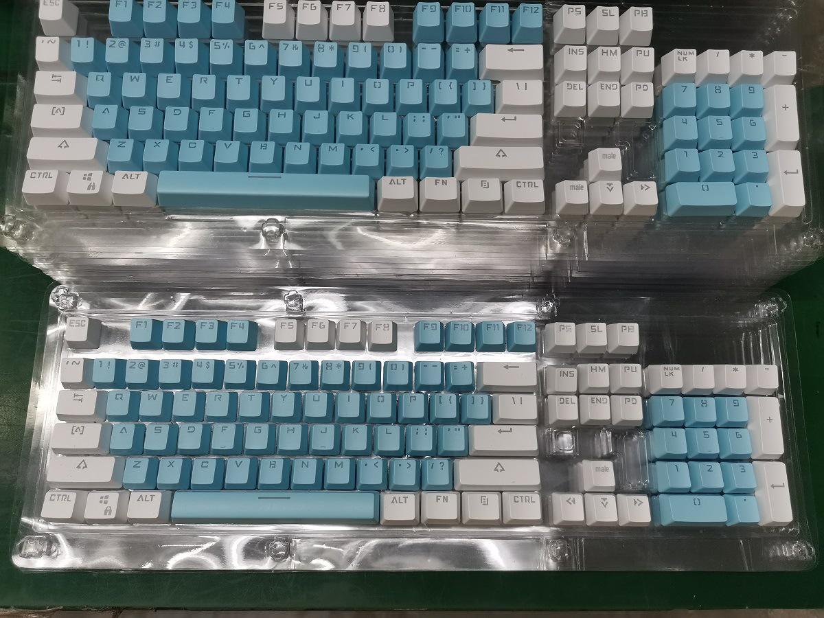 

Двухцветные колпачки для клавиш из АБС-пластика: Универсальная 104/87-клавишная, полупрозрачная для механических клавиатур 104-key keycaps синий/белый