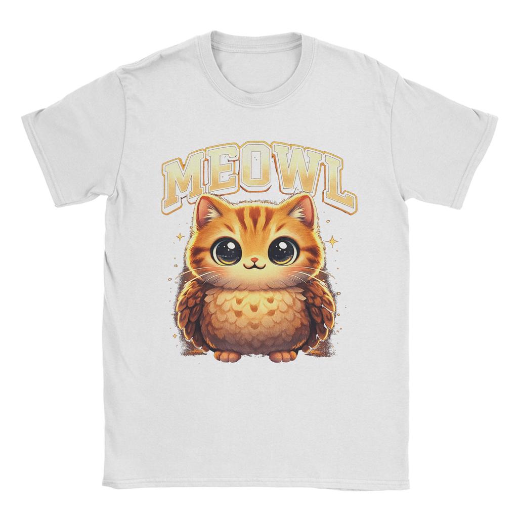Meowl Funny Meow Cat Owl Brainrot Meme 100 Cotton TShirt For Unisexs Beach Vintage T Shirts O Neck Hippie Tees Plus Size Clothes