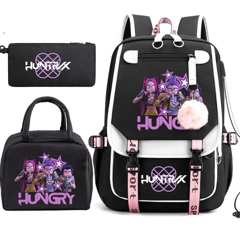 Kpop Anime Cartoon Printing Student School Bag Children'S Lunch Bag Casual Pencil Bag Three-Piece Set
