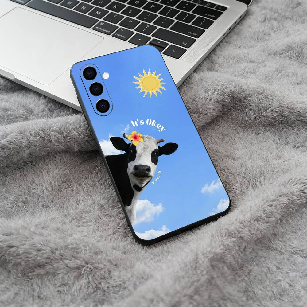 Cute and Funny Cow  Soft Silicone Phone Case for Samsung Galaxy A73/A71/A72/A70/A53/A52/A51 - Black