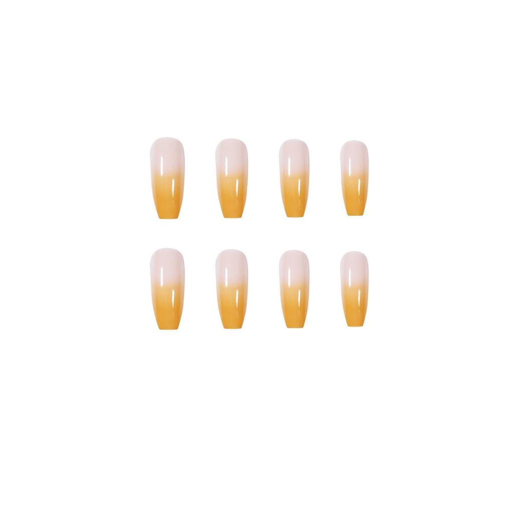 Summer Orange Gradient False Nails: Wearable & Removable Manicure Stickers