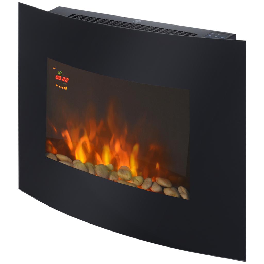 Camino elettrico da parete con riscaldamento, effetto fiamma LED, 7 colori di fiamma, 900/1800 W, timer, termostato regolabile, telecomando, nero, 65 cm