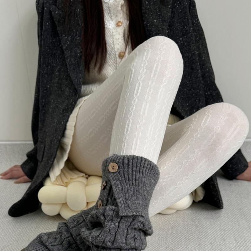 Vintage Chain Twist Striped Pattern Cotton Tights for Women Breathable Leggings Spring Fall Opaque Pantyhose Stockings