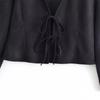 Womens Solid Color Long Sleeve Shirt With Tie Front Velvet-Effect Loose Fit Blouse Office Casual Wear
