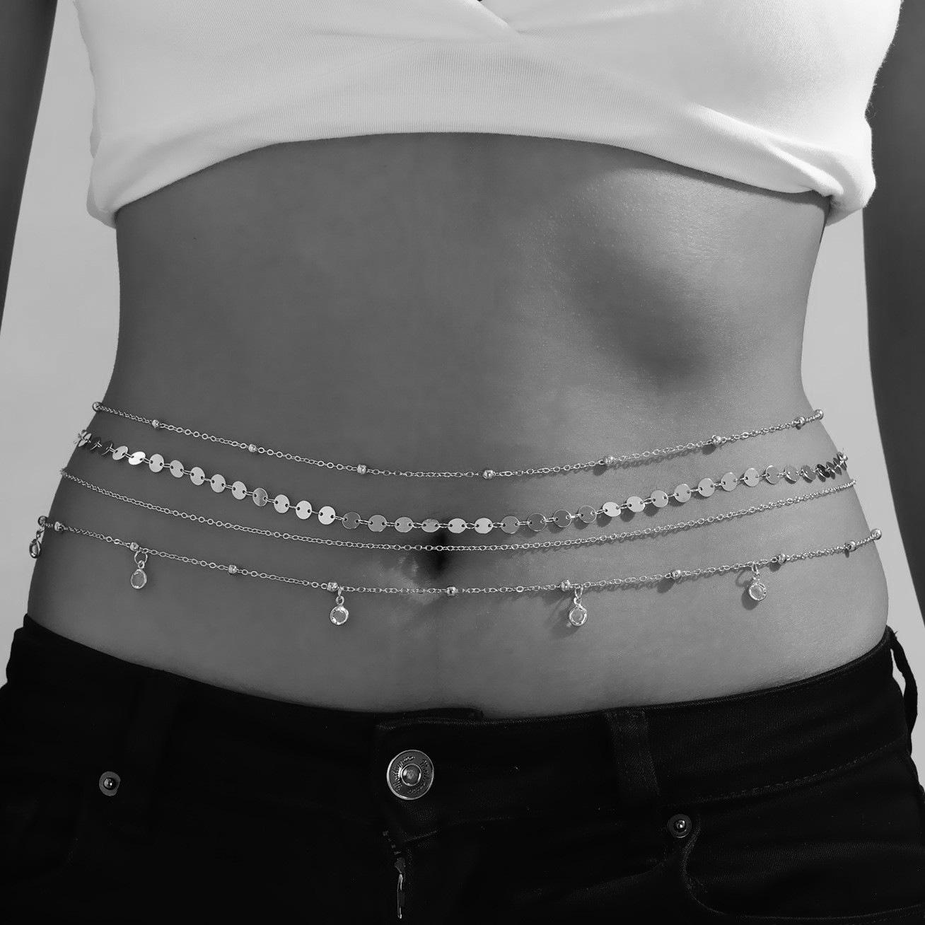 European & American Multi-layer Sequin Waist Chain with Pendant Bead