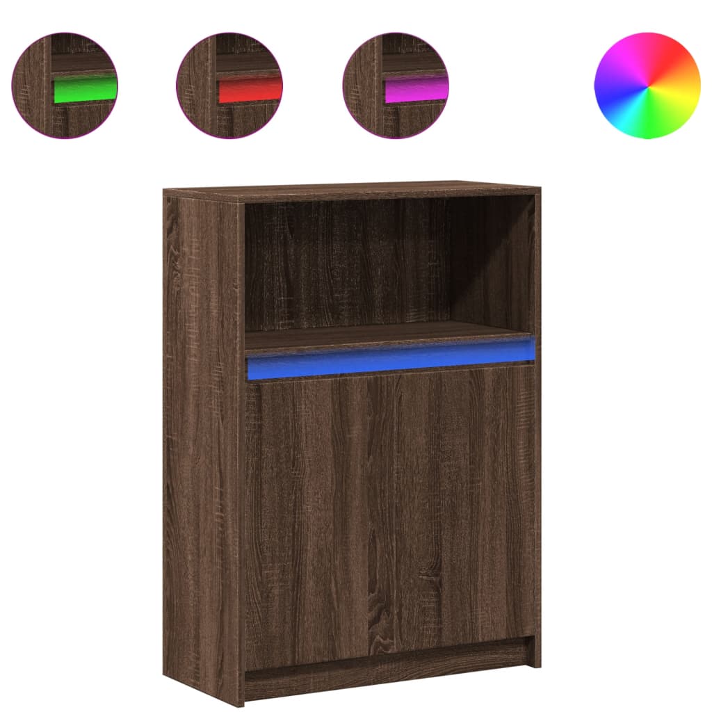 Sideboard with LED Lighting Brown Oak Effect 72 x 34 x 100 cm Wood Based Material