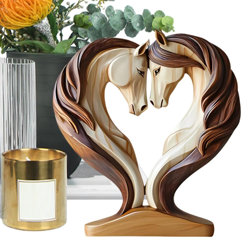Horse Statues Home Decor 2D Wood Horse Room Decor Snuggle Pose Animal Sculpture for Workplace Exhibition Hall Shelf Living Room