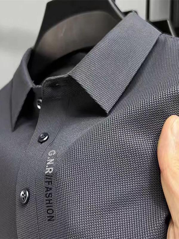 210g Men's Plus Size Embroidered Lapel Polo Shirt - Casual, Non-Iron, Dad Style
