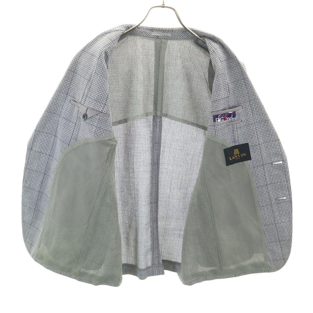 LANVIN 90s Old Check Pattern tailored jacket 46-54 Navy Ancon Men's Used