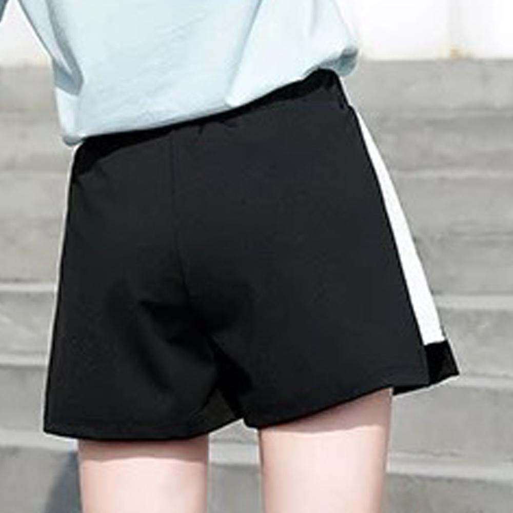 Women's High Waist Slit Hem Shorts with Letter Print and Color Patchwork