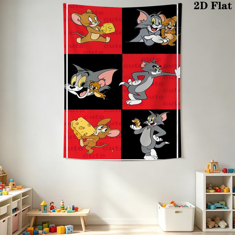 Tom Jerry Classic Adventure Tapestry Wallmounted Fashion Print Work Of Art Background Cloth Wall Decoration