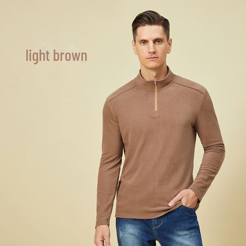 

Мужской термосвитер с длинным рукавом и высоким воротником, полузастегивающийся на молнию L светло-коричневого