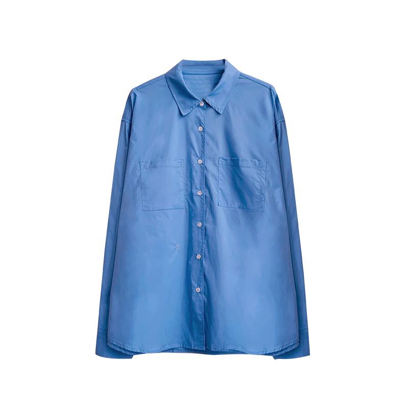 In Stock: Women s Korean Dongdaemun Blue Classic Long-Sleeve Loose Fit Spring Shirt Small синий