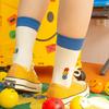 3-Color Smile Embroidered Socks - White and Yellow