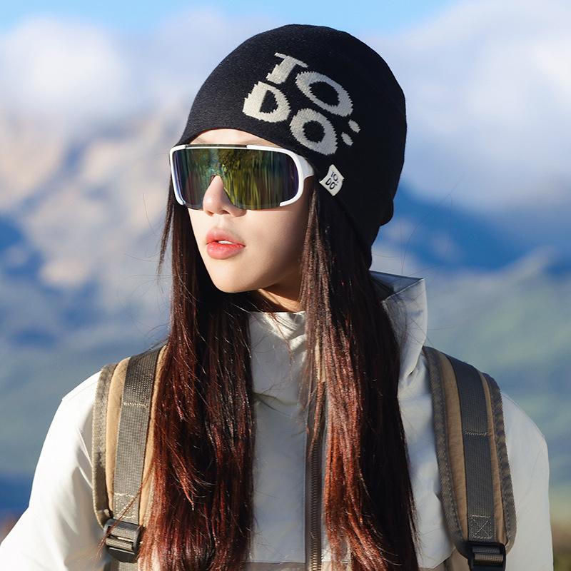 Fashion knitted hats men's and women's autumn and winter warm ear protection letter cold hat outdoor versatile big head circumference wool hat