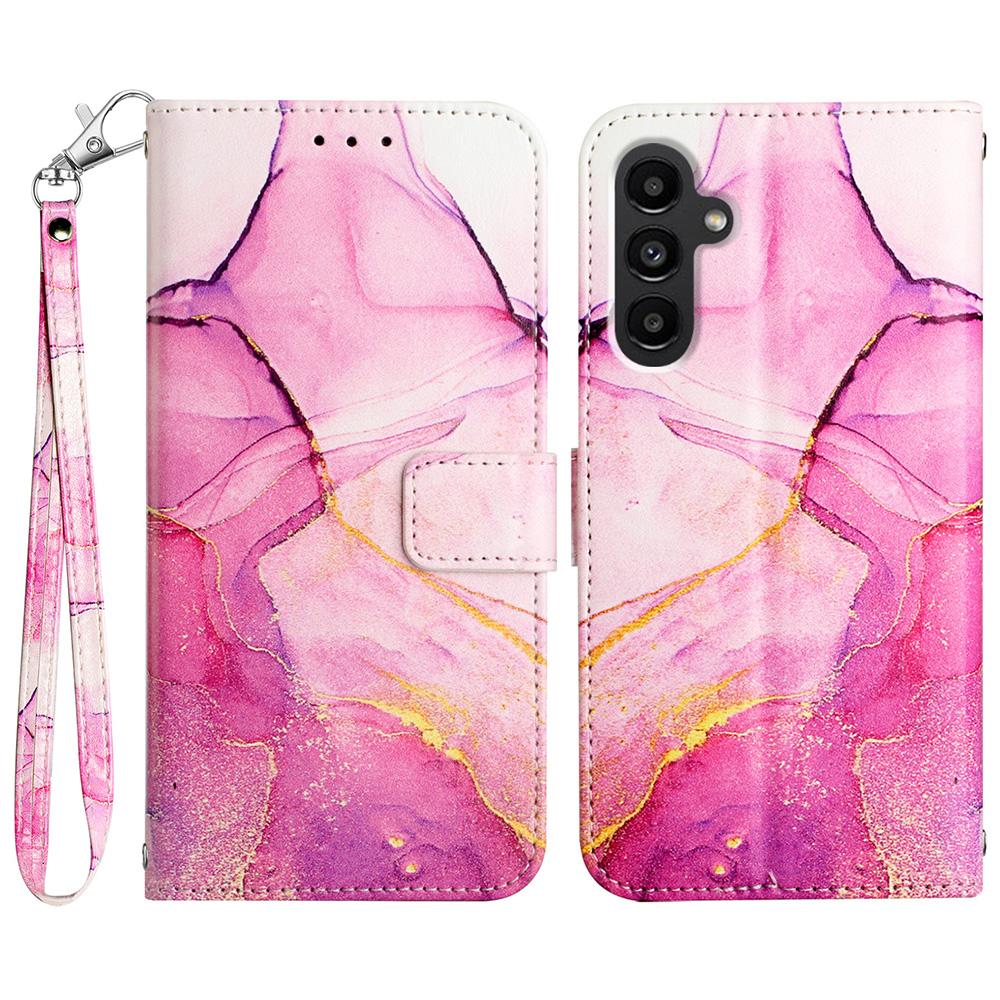 For Samsung Galaxy A15 4G Case with Strap Marble Pattern Leather Phone Cover Card Holder