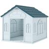 Plastic Weather-Resistant Dog House, for Indoors and Outdoors, Medium Dogs - White and Blue