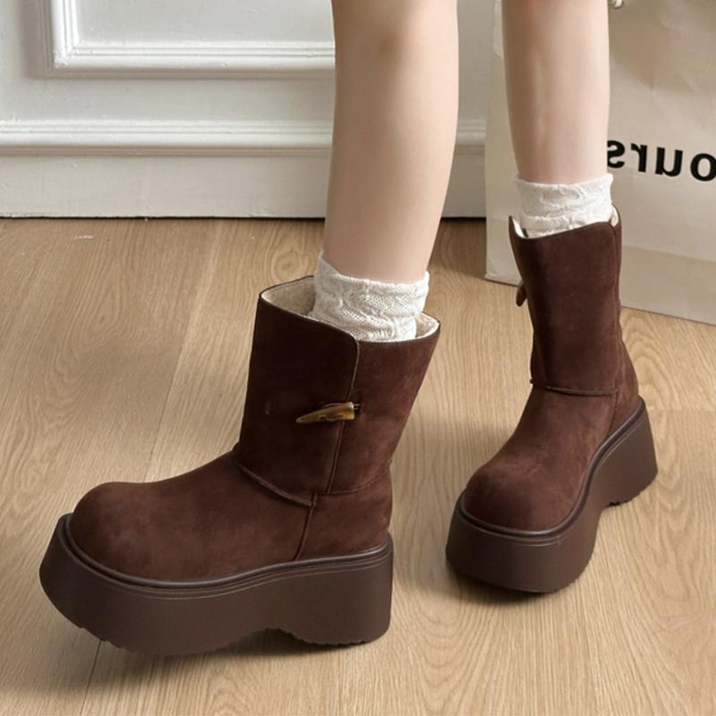 Platte Platform Dames Enkellaarzen Suède Winter Sneeuw Warm Katoenen Schoenen Mode Laarzen Kort Pluche Dames Botas 40 black