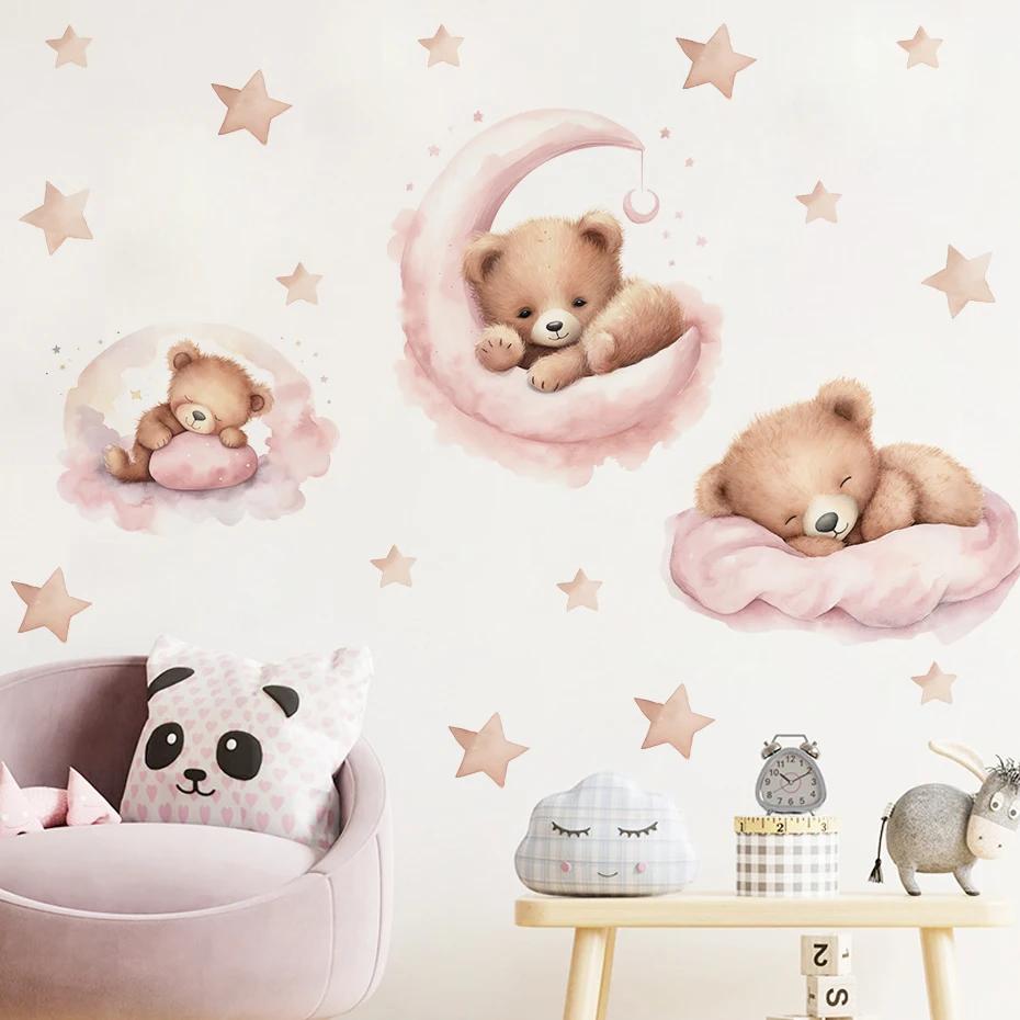 Watercolor Cartoon Balloon Bear Furniture Wall Sticker Kids Room Home Decoration for Baby Room Decor Girls Bedroom Living Room